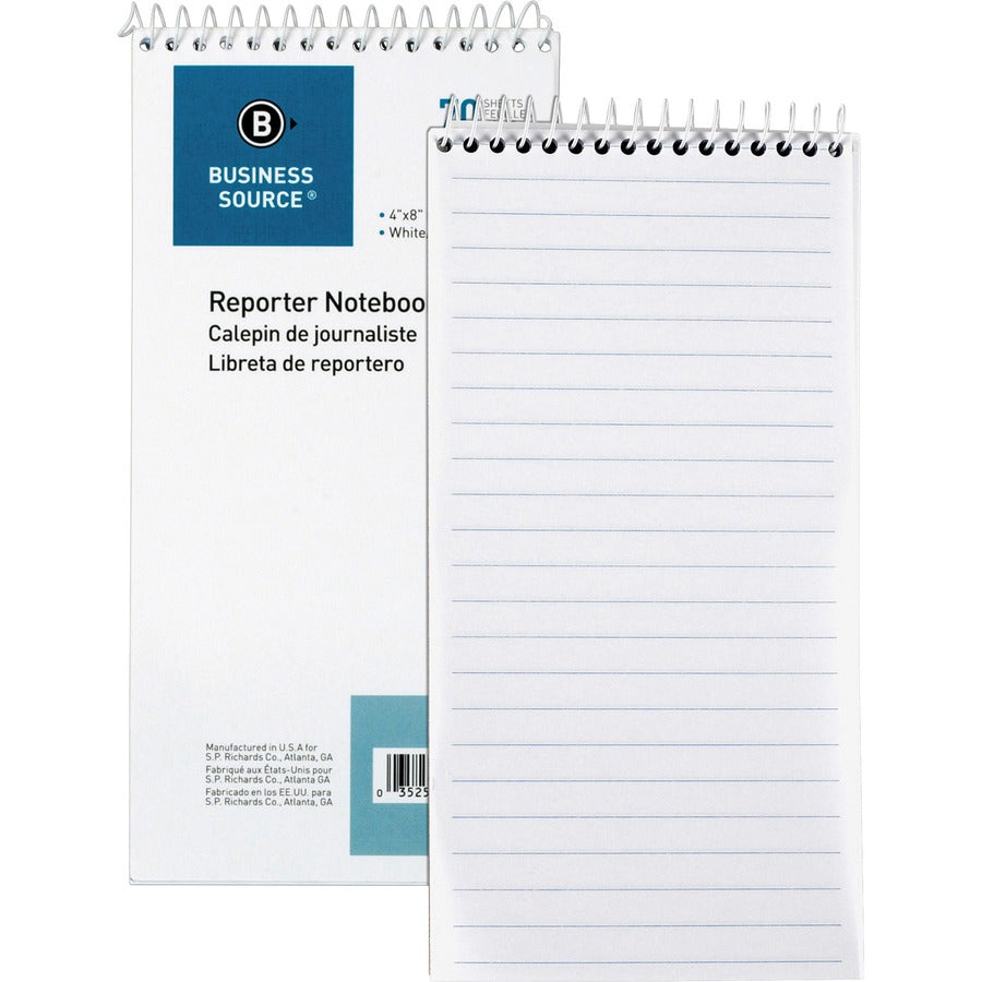 Business Source Coat Pocket-size Reporters Notebook - 70 Sheets - Spiral - 4" x 8" Sheet Size - White Paper - 12 / Dozen