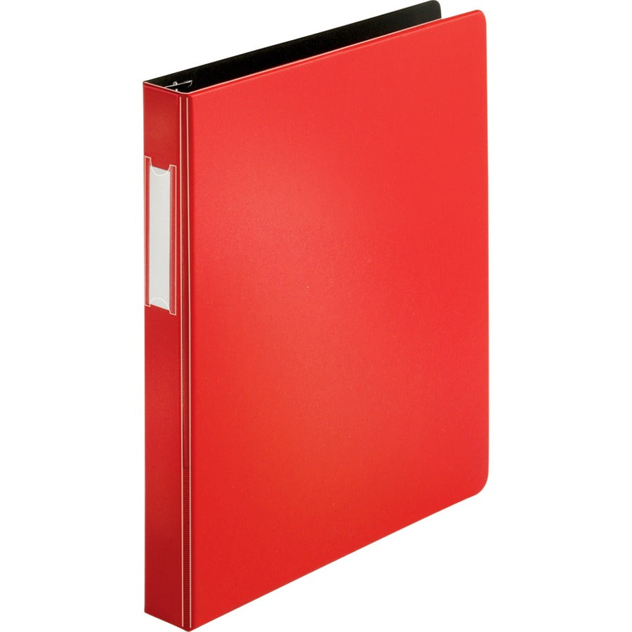 Business Source Slanted D-ring Binders - 1" Binder Capacity - 3 Ring - Fastener: D-Ring - Pocket: 2, Internal - Chipboard, Polypropylene - Red - PVC-free, Non-stick, Spine Label, Gap-free Ring, Non-glare, Heavy Duty, Open and Closed Triggers - 1 Each