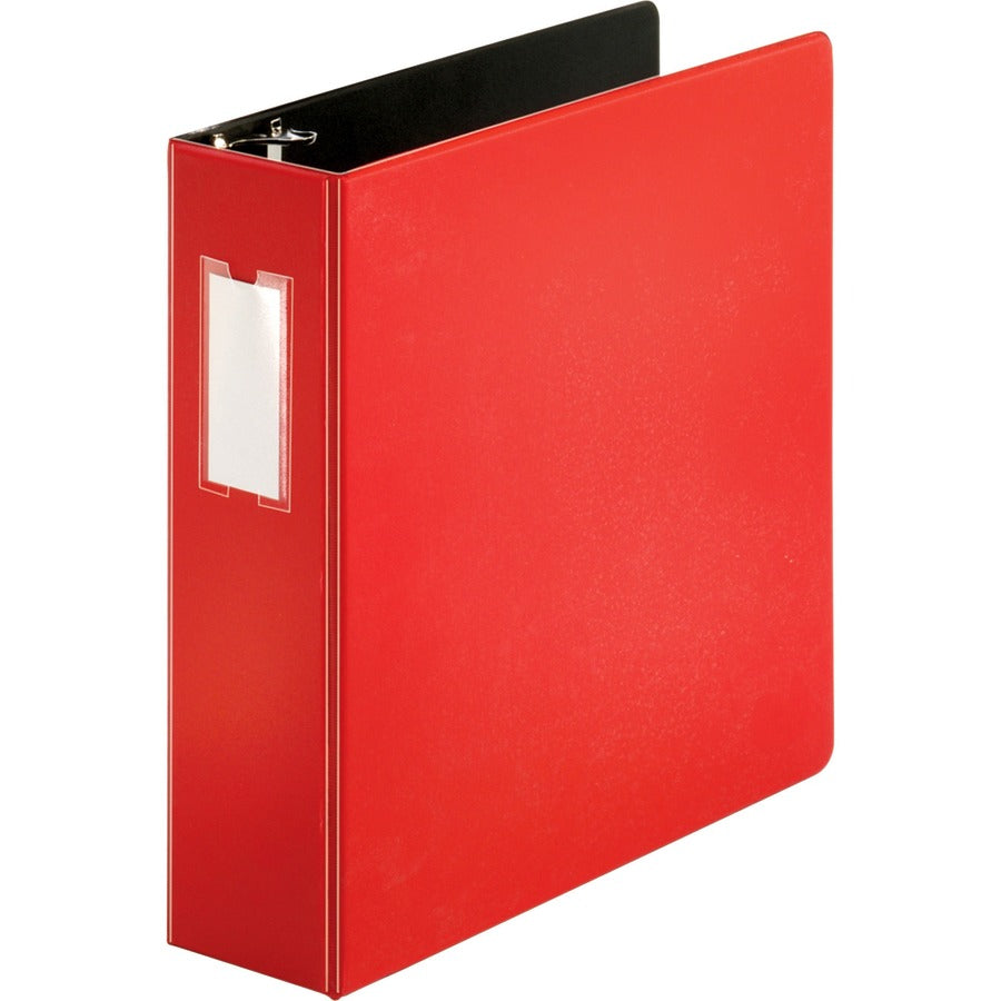 Business Source Slanted D-ring Binders - 3" Binder Capacity - 3 Ring - Fastener: D-Ring - Pocket: 2, Internal - Chipboard, Polypropylene - Red - PVC-free, Non-stick, Spine Label, Gap-free Ring, Non-glare, Heavy Duty, Open and Closed Triggers - 1 Each