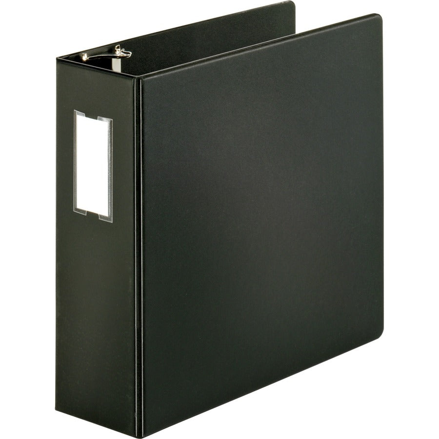 Business Source Slanted D-ring Binders - 4" Binder Capacity - 3 Ring - Fastener: D-Ring - Pocket: 2, Internal - Chipboard, Polypropylene - Black - PVC-free, Non-stick, Spine Label, Gap-free Ring, Non-glare, Heavy Duty, Open and Closed Triggers - 1 Each