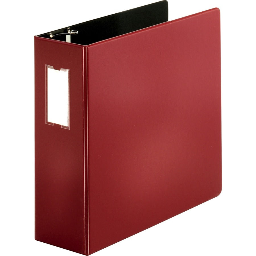 Business Source Slanted D-ring Binders - 4" Binder Capacity - 3 Ring - Fastener: D-Ring - Pocket: 2, Internal - Chipboard, Polypropylene - Burgundy - PVC-free, Non-stick, Label Holder, Gap-free Ring, Non-glare, Heavy Duty, Open and Closed Triggers, Dur...