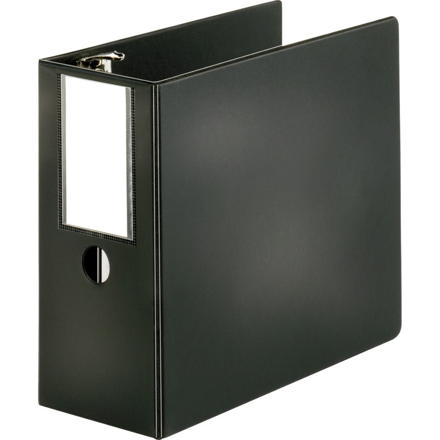 Business Source Slanted D-ring Binders - 5" Binder Capacity - Letter - 8 1/2" x 11" Sheet Size - 3 Ring - Fastener: D-Ring - Pocket: 2, Internal - Chipboard, Polypropylene - Black - PVC-free, Non-stick, Spine Label, Gap-free Ring, Non-glare, Heavy Duty...