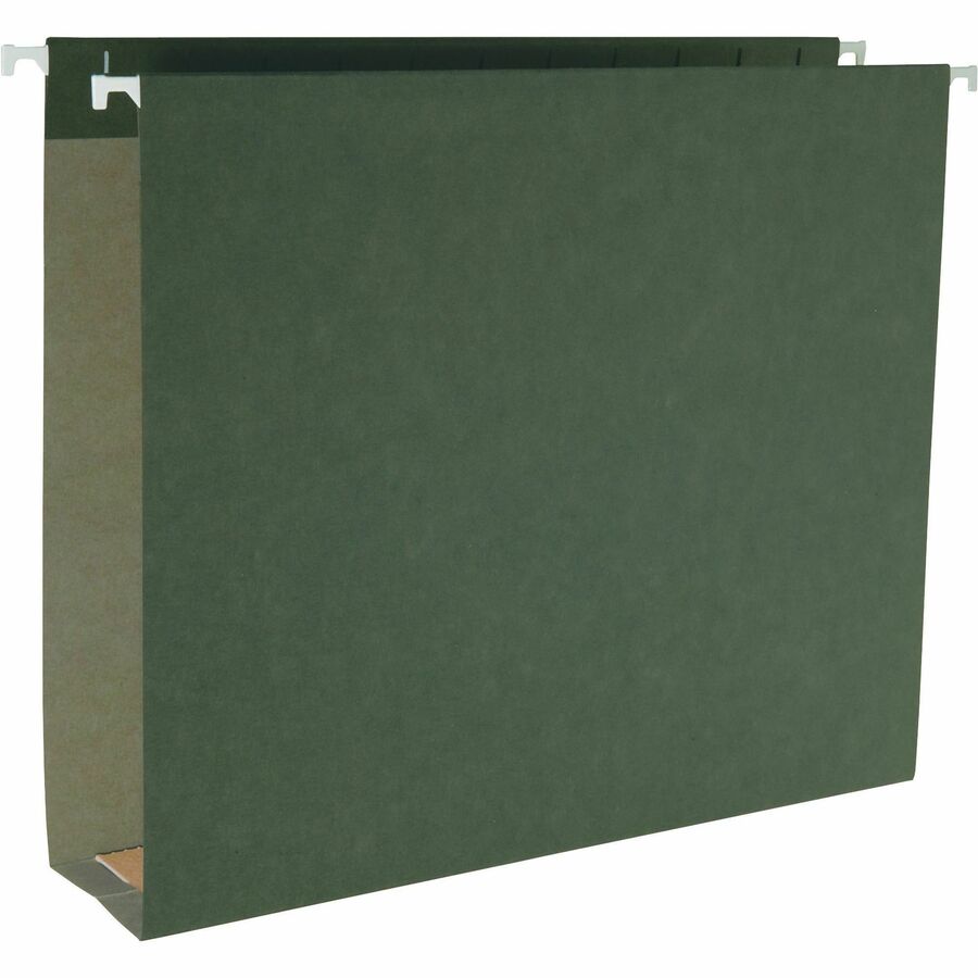 Business Source 1/5 Tab Cut Legal Recycled Hanging Folder - 8 1/2" x 14" - Capacity2" Expansion - Standard Green - 10% Recycled - 25 / Box