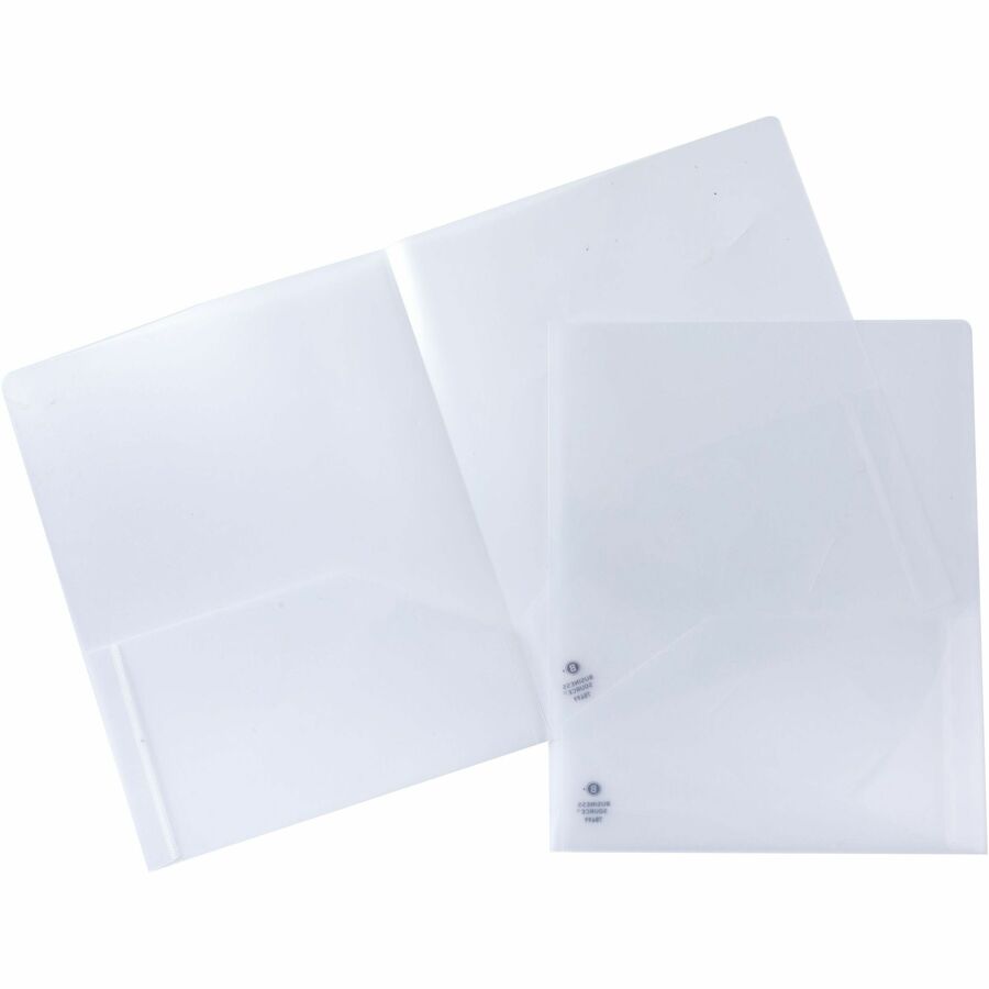 Business Source 78498 Letter Pocket Folder - 8 1/2" x 11" - 60 Sheets Capacity - 2 Pocket - Poly - Clear - 5 / Pack
