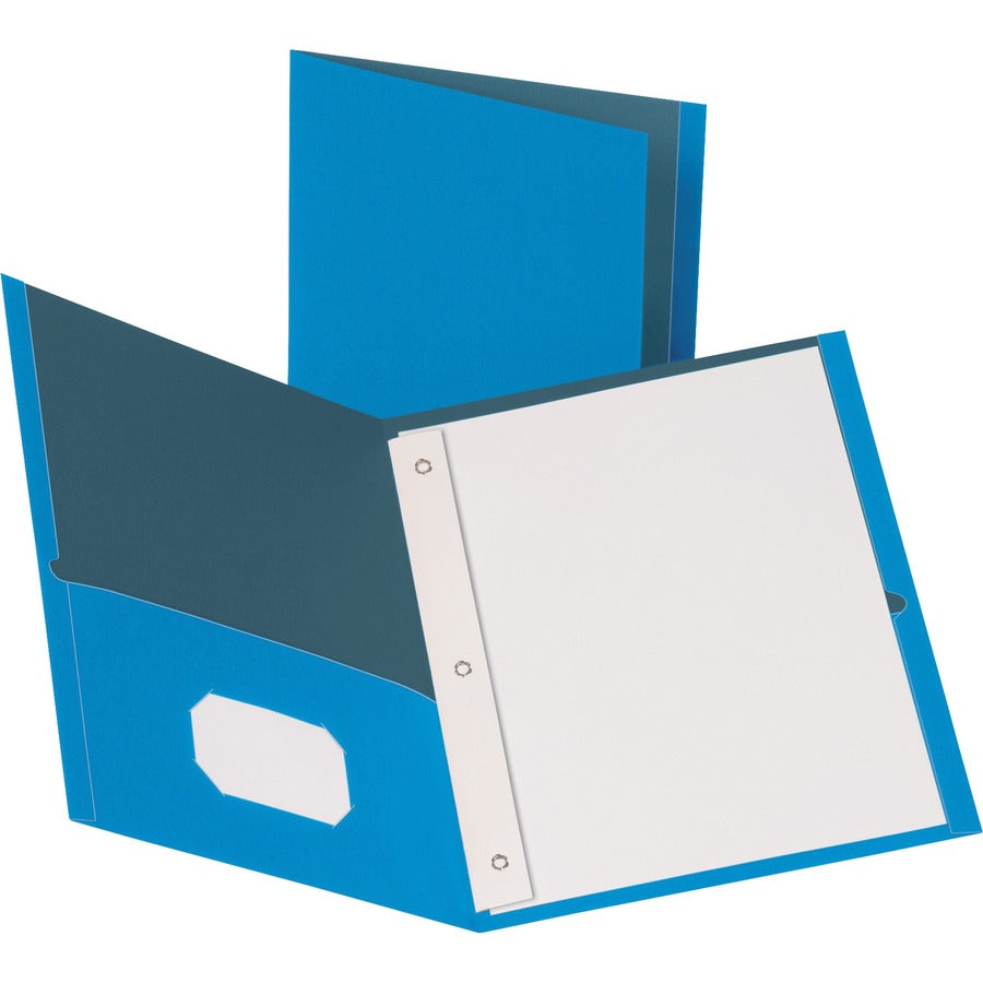 Business Source Letter Recycled Pocket Folder - 8 1/2" x 11" - 100 Sheets Capacity - 3 x Prong Fastener - 1/2" Fastener Capacity - 2 Inside Front & Back Pocket - Leatherette - Light Blue - 35% Recycled - 25 / Box