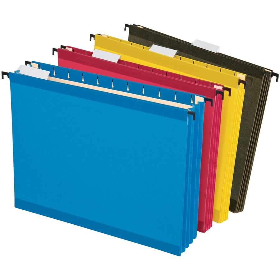 Pendaflex SureHook Letter Recycled Hanging Folder - 3 1/2" Folder Capacity - 8 1/2" x 11" - 3 1/2" Expansion - 11 pt. - Poly - Blue, Red, Yellow, Standard Green - Reinforced, Laminated, Acid-free, Built-in Tension Spring, Reinforced Top, Expandable Gus...