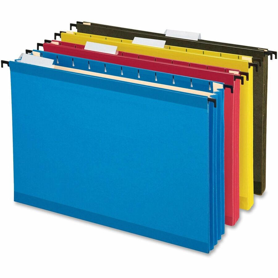 Pendaflex SureHook Legal Recycled Hanging Folder - 3 1/2" Folder Capacity - 8 1/2" x 14" - 3 1/2" Expansion - 11 pt. - Poly - Blue, Red, Yellow, Standard Green - Reinforced, Laminated, Acid-free, Built-in Tension Spring, Reinforced Top, Expandable Guss...