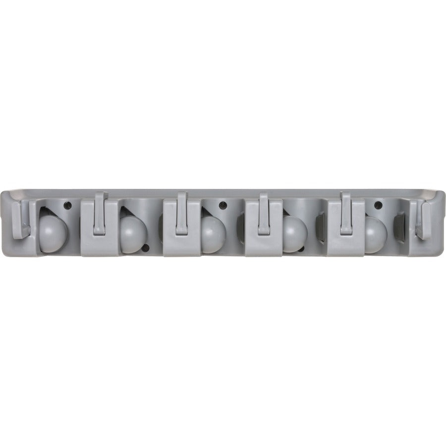 Genuine Joe Cleaning Tool Wall Organizer Rack - 5 x Broom - 3.75" Height x 16.50" Width x 2.75" Depth - Handle, Hanging Hook, Sturdy - Gray - ABS Plastic - 1 Each