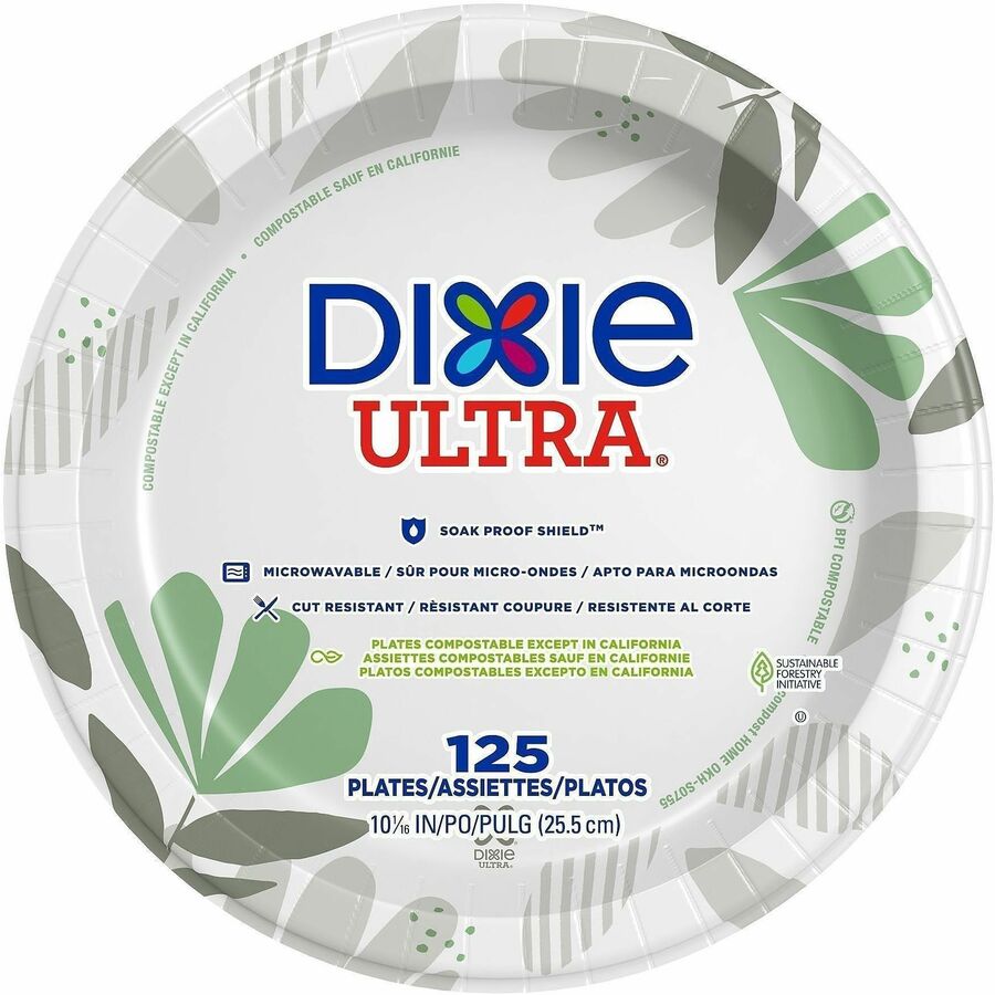 Dixie Ultra®, Pathways 10-1/16" Heavyweight Paper Plates by GP Pro - Serving - Pathways - Microwave Safe - 10.1" Diameter - White - Paper Body - 125/Pack - 4 / Carton