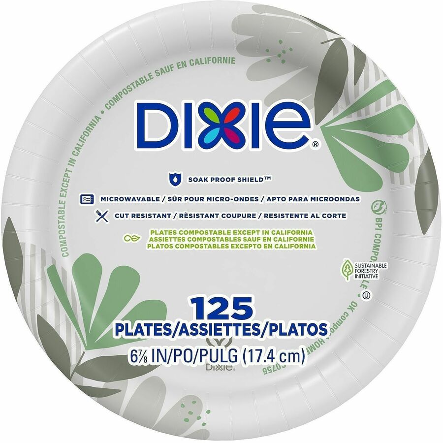 Dixie Foods Pathways Everyday Paper Plates - Breakroom - 6.9" Diameter - White - Paper Body - 4/Carton - 4 / Carton
