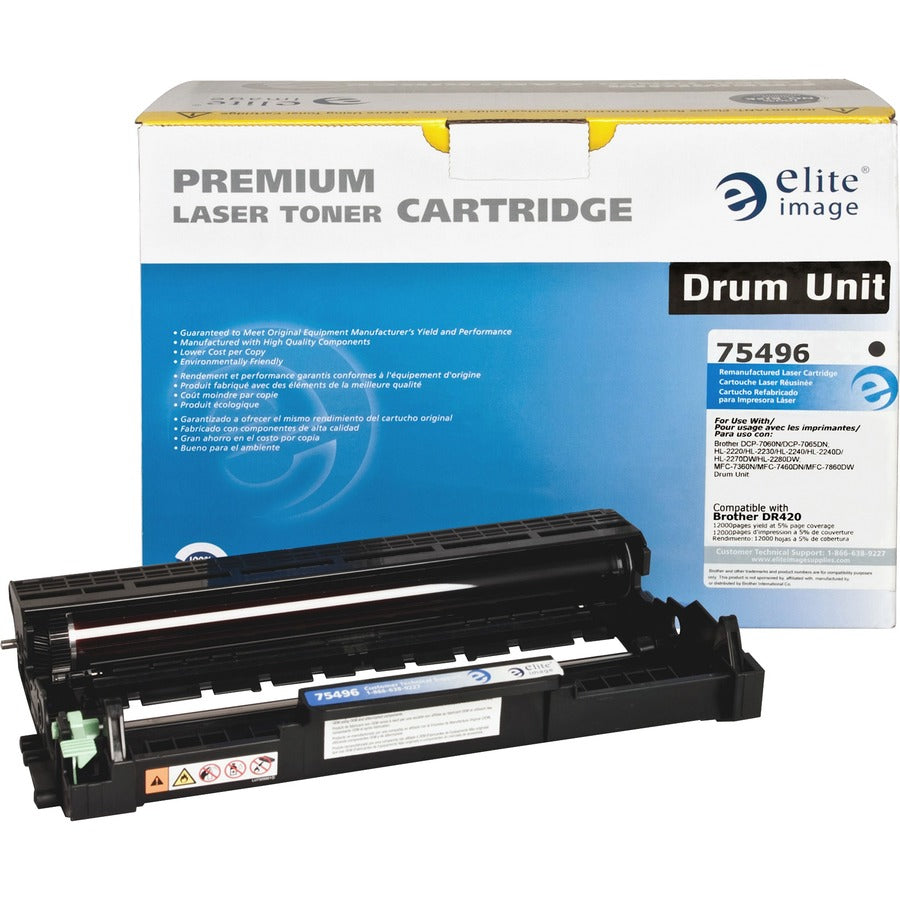 Elite Image 75496 Remanufactured Brother DR420 Drum Unit - Laser Print Technology - 12000 - Black - 1 Each