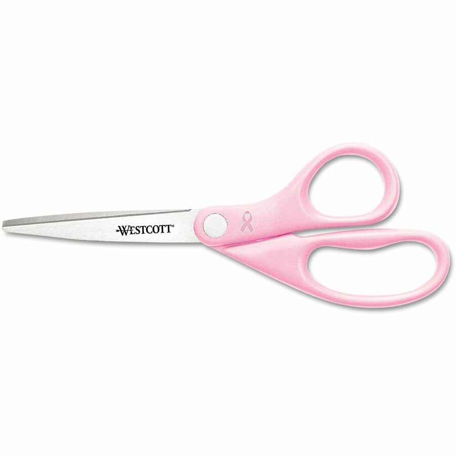 Westcott 8" Breast Cancer Awareness Straight Scissors - 8" Overall Length - Straight-left/right - Stainless Steel - Pink - 1 Each