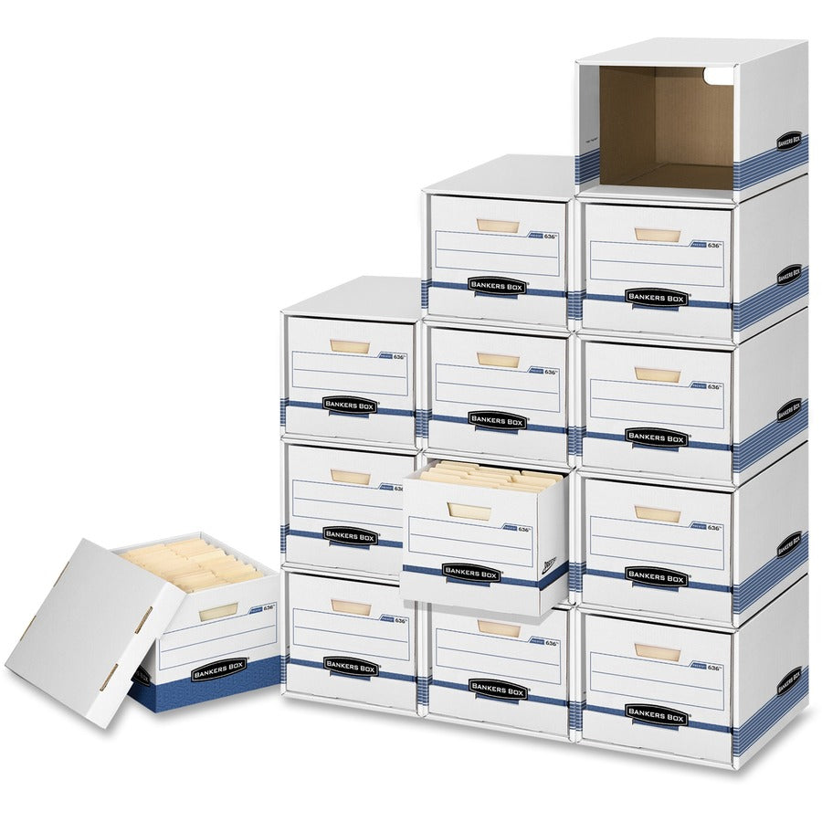 Bankers Box File/Cube File Storage Box Shell - Internal Dimensions: 13" Width x 16.50" Depth x 10.50" Height - External Dimensions: 13.9" Width x 16.9" Depth x 11.4" Height - Media Size Supported: Legal, Letter - Stackable - White, Blue - For File - Re...