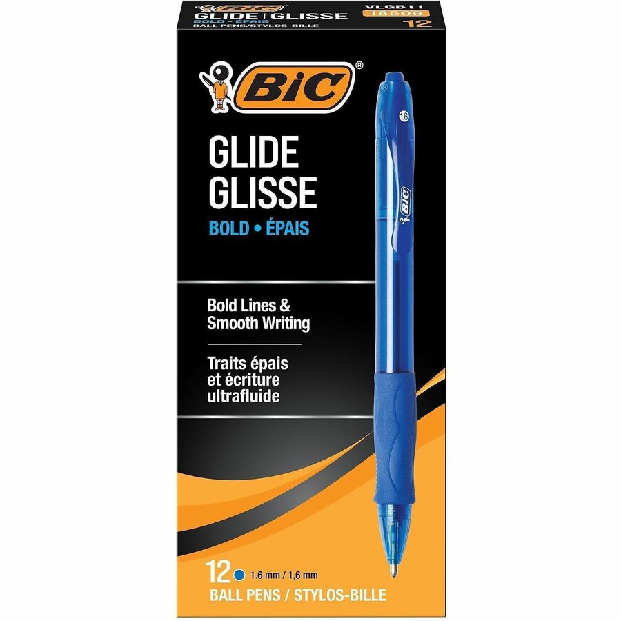 BIC Glide Bold - Refillable - Retractable - Blue Ink - Blue Barrel - 1 Dozen