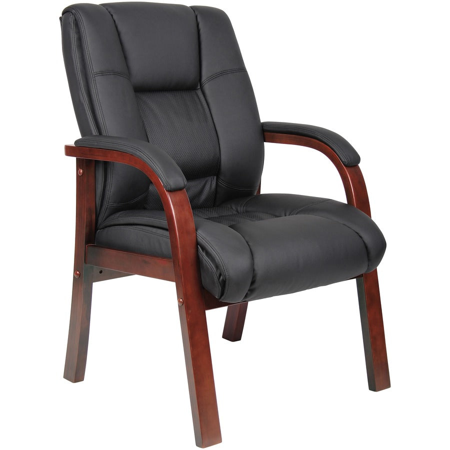 Boss Mid Back Guest Chair - Black Seat Color - Vinyl Seat Material - Cherry Frame Color - Wood Frame Material - Four-legged Base - 1 Each