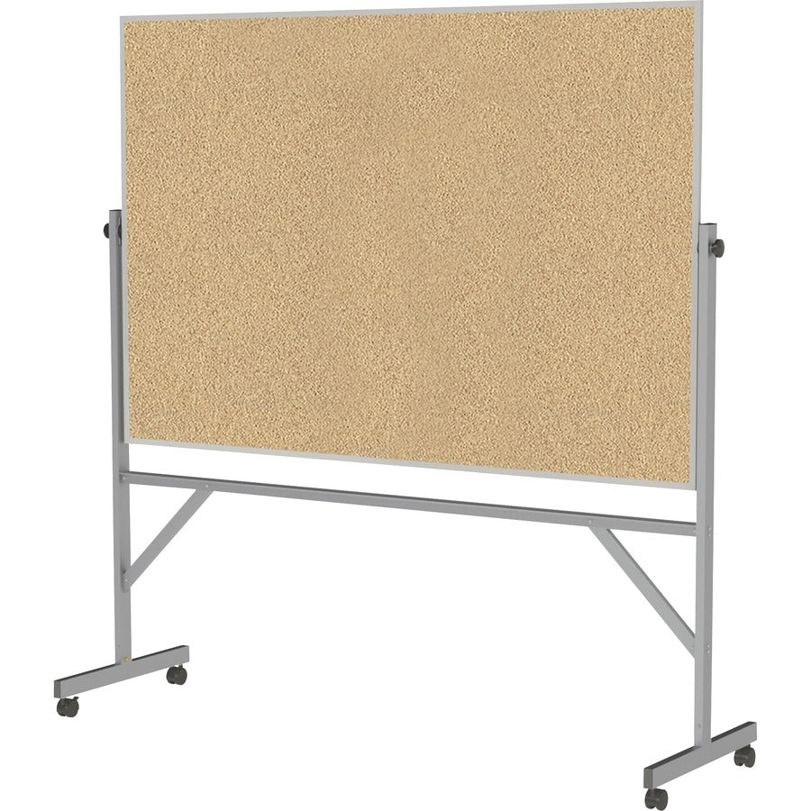 Ghent Bulletin Board - 48" Board Height x 72" Board Width - Natural Cork Surface - Durable, Reversible, Wheel, Caster, Portable, Lockable, Accessory Tray, Smooth, Mobility - Silver Aluminum Frame - 78.3" Height x 77" Width x 20" Depth - 1 Each