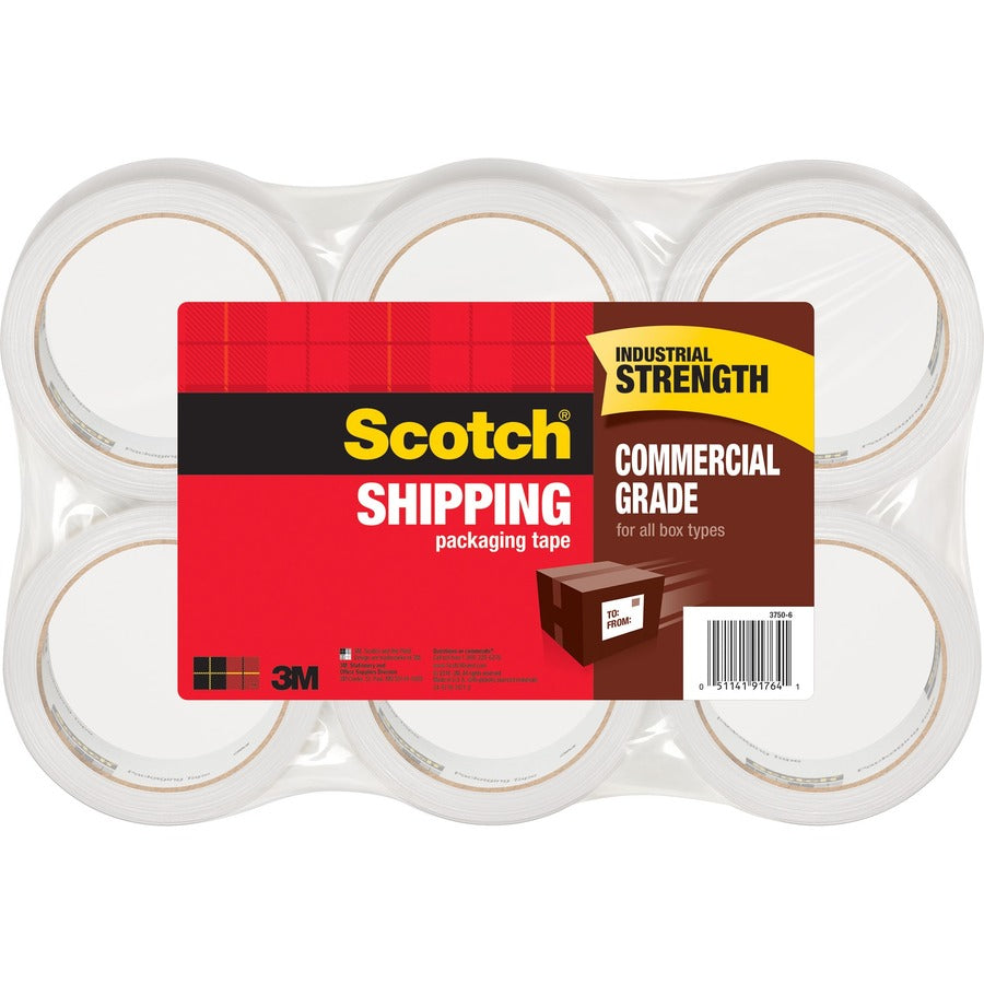 Scotch Commercial-Grade Shipping/Packaging Tape - 54.60 yd Length x 1.88" Width x 3.1 mil Thickness - 3" Core - Clear - Synthetic Rubber Resin - 2 mil - Polypropylene Backing - Moisture Resistant, Split Resistant, Water Resistant - For Shipping, Packin...