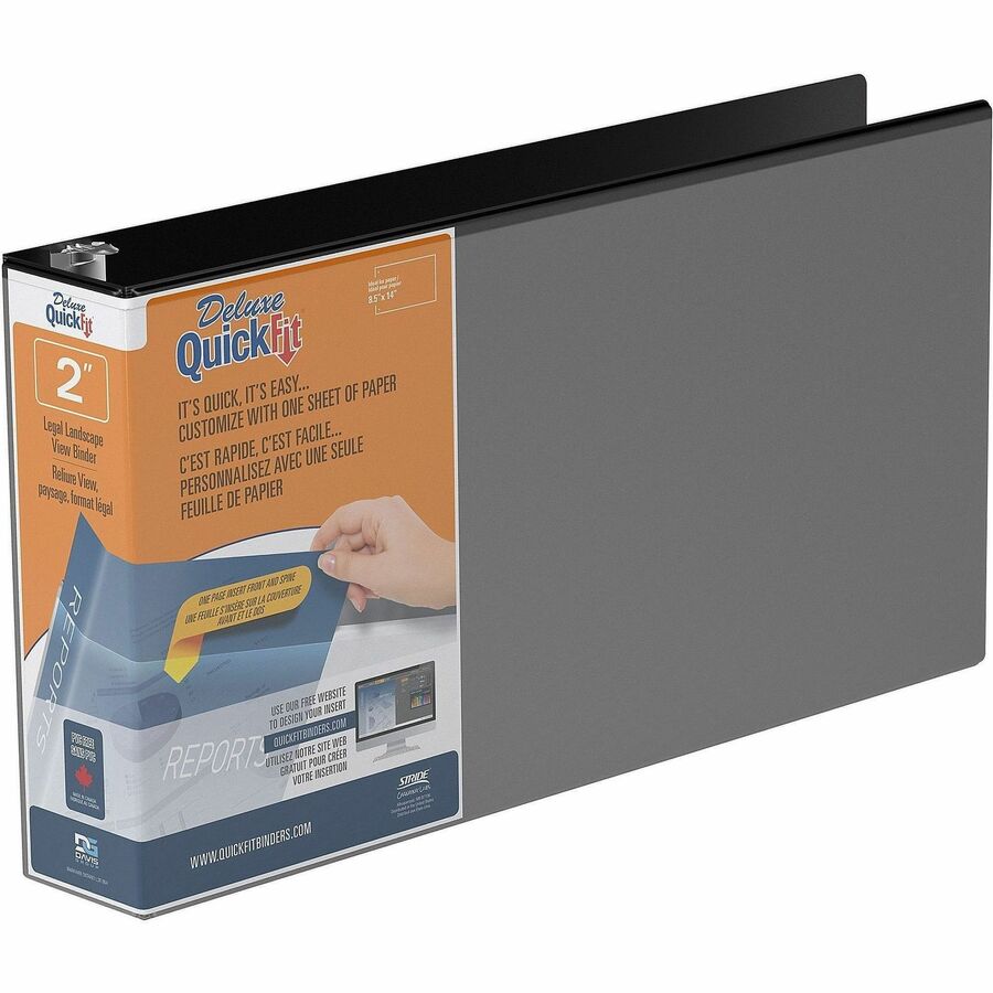 QuickFit 9500 Ring Binder - 2" Binder Capacity - Legal - 8 1/2" x 14" Sheet Size - 400 Sheet Capacity - 3 x 2" Ring - Fastener: Round Ring - Pocket: 2, Internal - Polypropylene - Black - Recycled - Antimicrobial - 1 Each