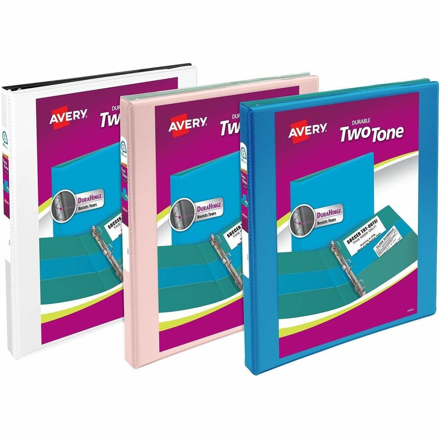 Avery 1/2" Two-Tone View 3-Ring Binder With Pockets - 1/2" Binder Capacity - Letter - 8 1/2" x 11" Sheet Size - 135 Sheet Capacity - 45/64" Spine Width - 135 x 0.50" Ring - Fastener: Slant Ring - Pocket: 4, Internal - Polypropylene - Black, Blush, Pool...
