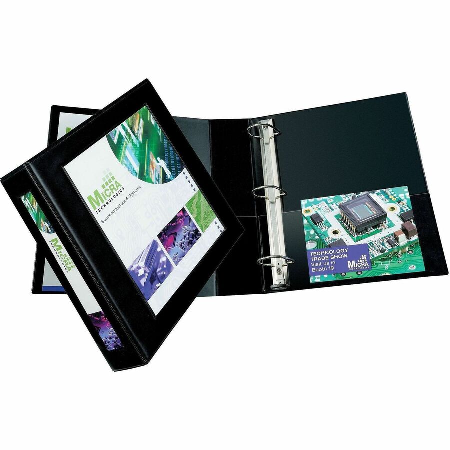 Avery®, Heavy-Duty Framed View 3-Ring Binder - 2" Binder Capacity - Letter - 8 1/2" x 11" Sheet Size - 540 Sheet Capacity - 540 x 2" Ring - Fastener: Ring - Pocket: 2, Internal - Vinyl - Black - Recycled - Adhesive, Business Card Holder, Clear Overl...