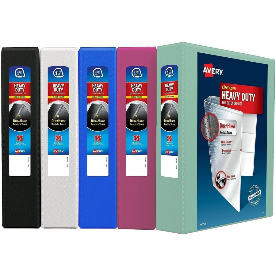 Avery Heavy-Duty View Binder - 1 1/2" Binder Capacity - Letter - 8 1/2" x 11" Sheet Size - 375 Sheet Capacity - 2 1/10" Spine Width - 3 x 1.50" Ring - Fastener: Slant Ring - Pocket: 4, Internal - Polypropylene - Black, White, Pacific Blue, Yellow, Red...