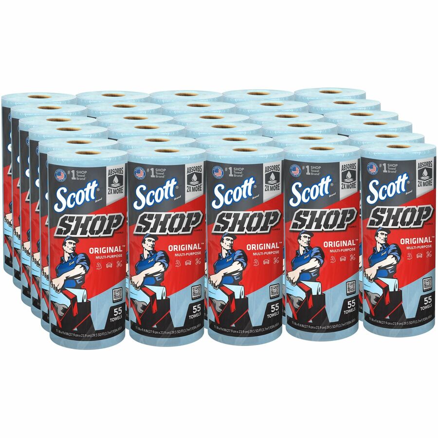 Scott Original Shop Towels - 1 Ply - 55 Sheets/Roll - Blue - 1 Carton