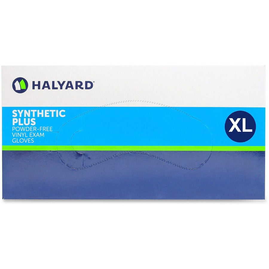 Halyard Synthetic Plus PF Vinyl Exam Gloves - 9.50" Glove Length - Polymer Coating - X-Large Size - For Right/Left Hand - Clear - Latex-free, Non-sterile - 90 / Box