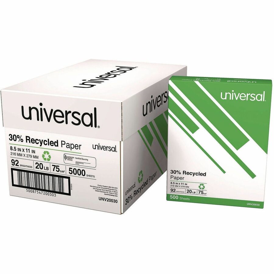 Universal Copy Paper - 92 Brightness - 20 lb Basis Weight - 75 g/m², Grammage - White - 5000 Sheets - 500 Sheets per Ream - 10 / Carton