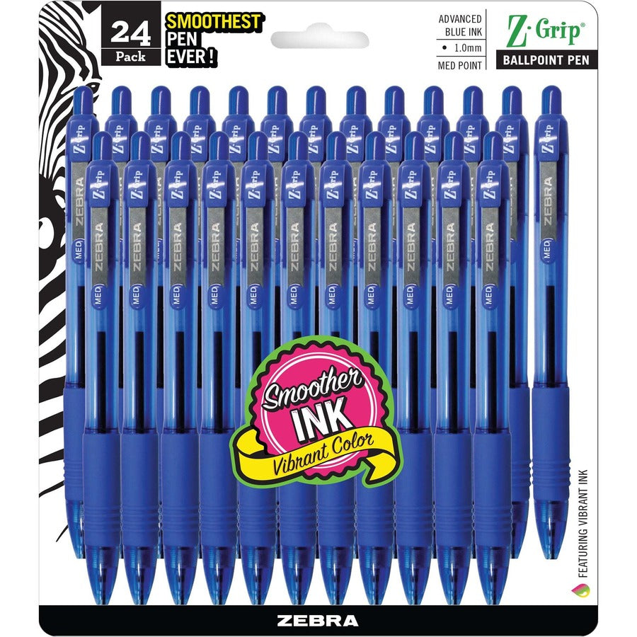 Zebra Z-Grip Retractable Ballpoint Pens - Retractable - Blue Ink - Clear Barrel - 24 / Pack