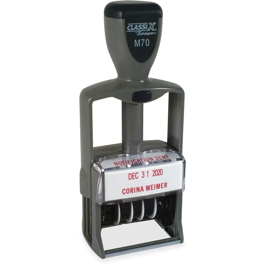Xstamper ClassiX Self-inking Plastic Date Stamp - Date Stamp - 0.94" Impression Width x 1.63" Impression Length - 7000 Impression(s) - Assorted - Plastic, Metal - 1 Each