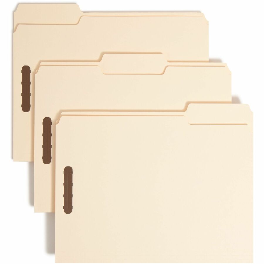 Smead 1/3 Tab Cut Letter Recycled Fastener Folder - 8 1/2" x 11" - 2 x 2K Fastener - Top Tab Location - Assorted Tab Position - 18 pt. - 1 Plys - Manila - 10% Recycled - 50 / Box