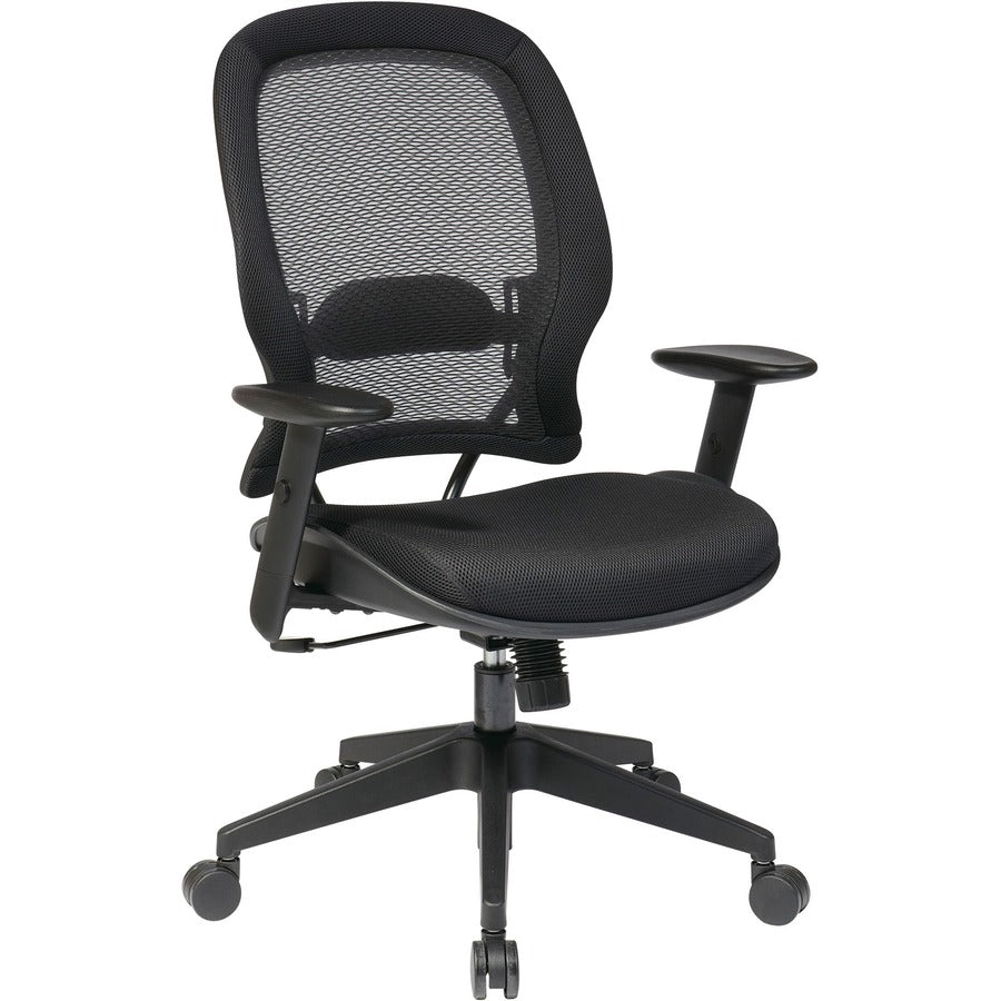 Office Star AirGrid Back & Mesh Seat Managers Chair - Black Seat Color - Black Back Color - High Back - 5-star Base - Armrest - 1 Each