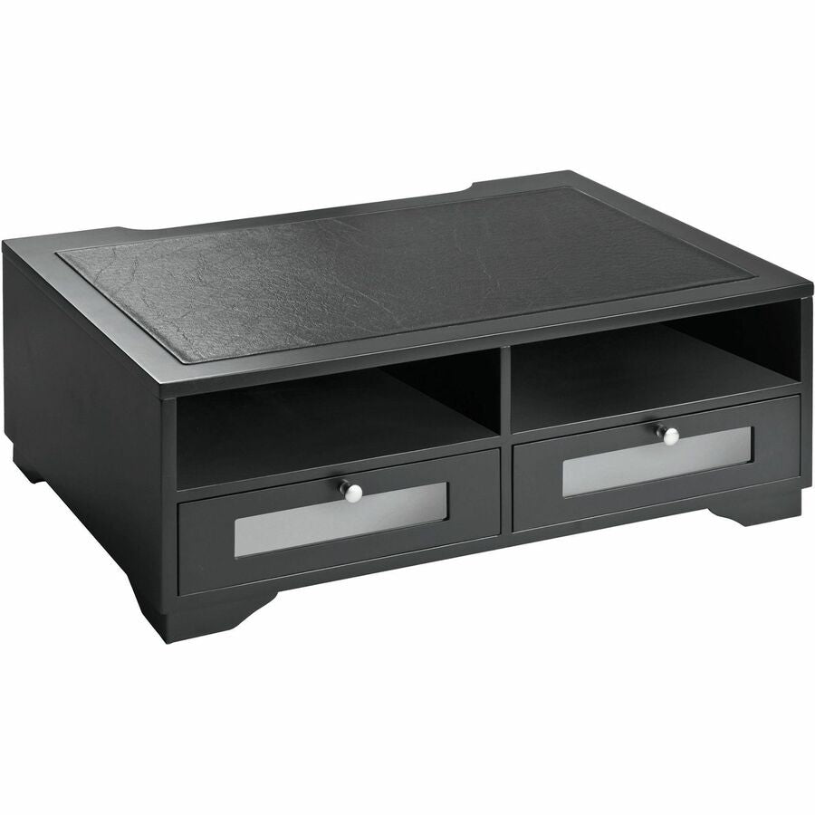 Victor Midnight Black Collection Wood Printer Stand - 2 x Shelf(ves) - 7.75" Height x 21.75" Width x 15.25" Depth - Desktop - Matte - Wood, Glass - Black