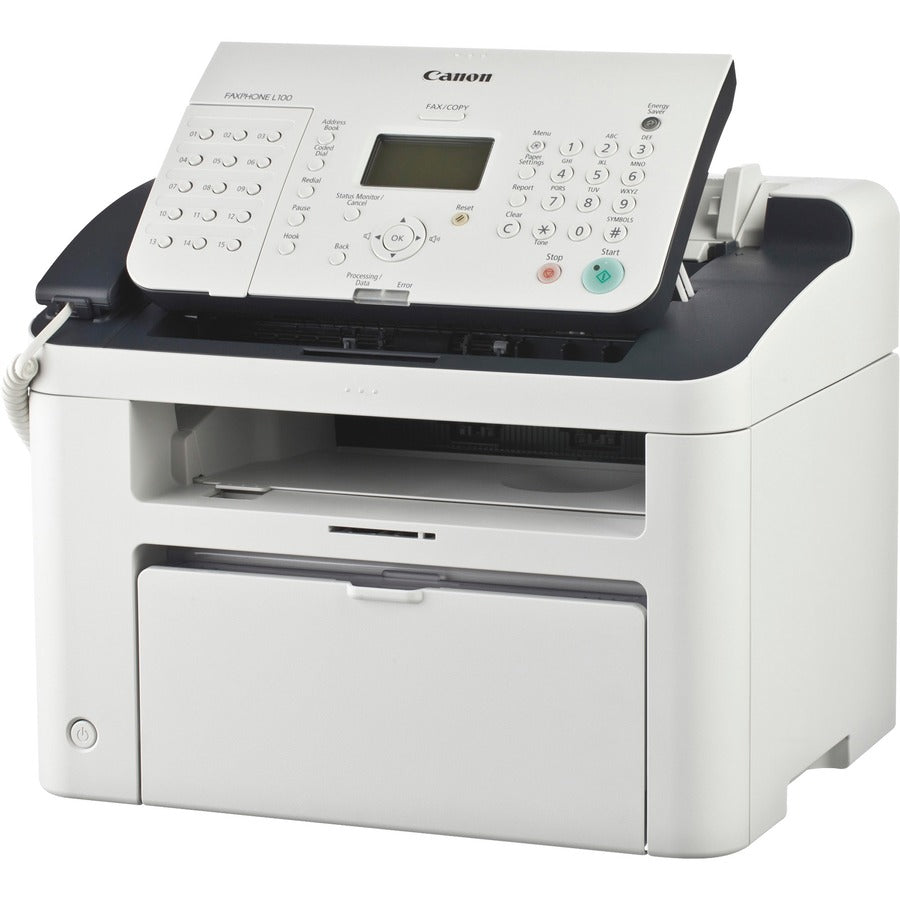 Canon FAXPHONE L100 Laser Multifunction Printer - Monochrome - White - Copier/Fax/Printer/Telephone - 19 ppm Mono Print - 1200 x 600 dpi Print - Up to 8000 Pages Monthly - 150 sheets Input - Monochrome Fax - USB - For Plain Paper Print - 1 Each