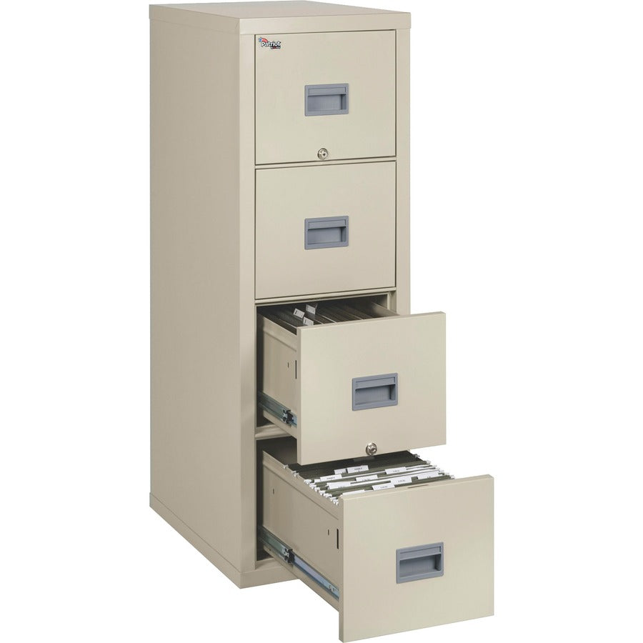FireKing Patriot Series 4-Drawer Vertical Files - 17.7" Width x 25" Depth x 52.8" Height - 4 x Drawer(s) for File - Legal, Letter - Vertical - Fire Proof, Impact Resistant, Locking Drawer, Scratch Resistant, Ball Bearing Slide, Recessed Handle - Parchm...