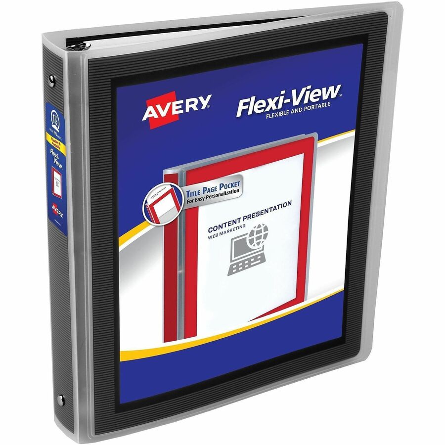 Avery®, Flexi-View 3 Ring Binders - 1 1/2" Binder Capacity - Letter - 8 1/2" x 11" Sheet Size - 275 Sheet Capacity - 2 1/10" Spine Width - 3 Ring - Fastener: Round Ring - Pocket: 1, Internal, Inside Back - Polypropylene - Black - Pocket, Flexible, D...