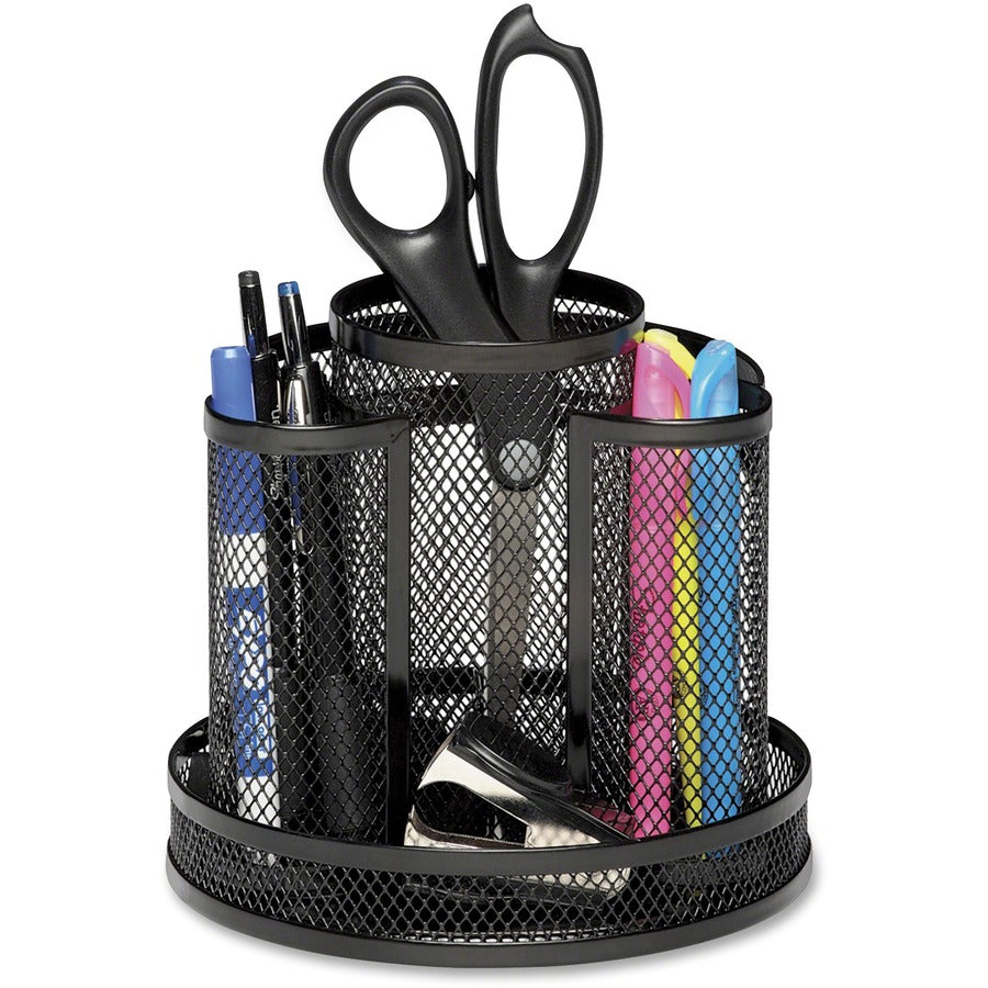 Rolodex Workspace Mesh Spinning Supply Caddy - 8 Compartment(s) - 6.50" Height - Rotate - Black - Steel - 1 Each