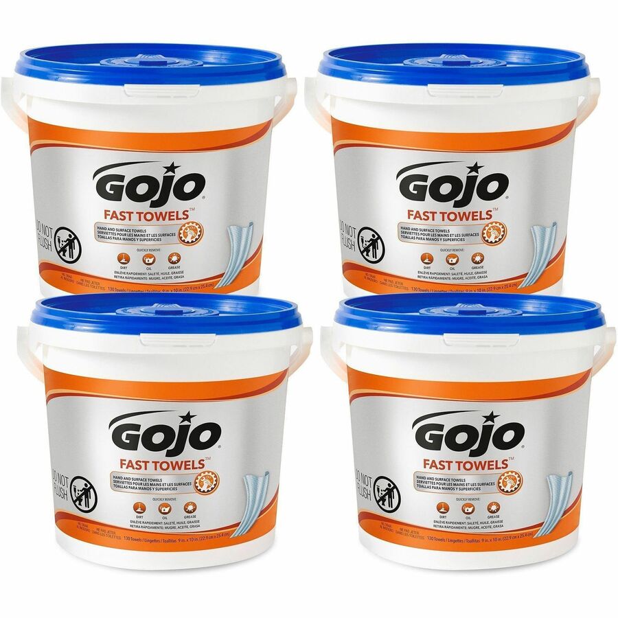 Gojo®, Fast Towels Bucket - Fresh Citrus - 130 Sheets - Blue, Clear - 130/Tub - 4 / Carton