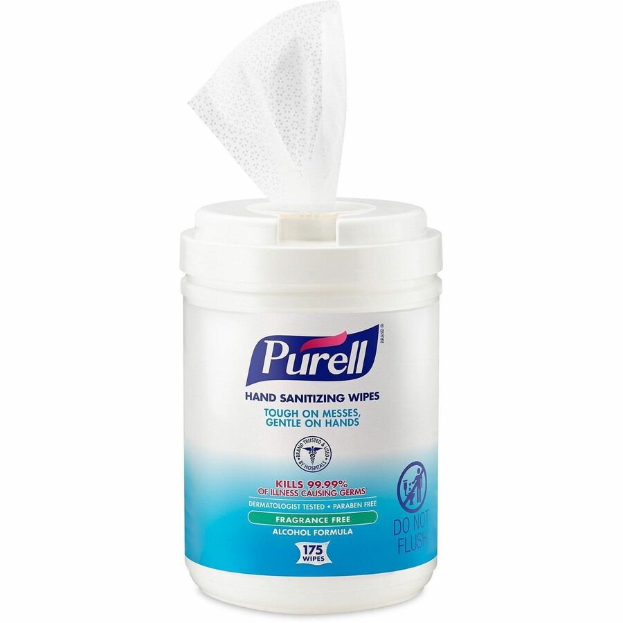 PURELL®, Alcohol Hand Sanitizing Wipes - 6" Width x 7" Length - White - 175/Tub - 1 Each