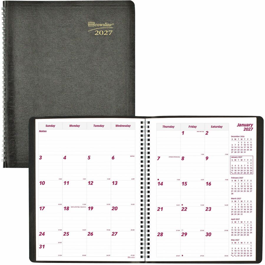 Brownline Monthly Planner - Monthly - 14 Month - December 2026 to January 2028 - Wire Bound - Black Cover - 1 Each