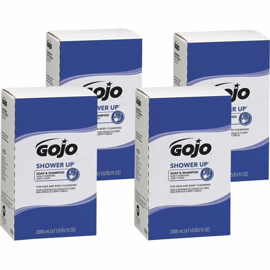 Gojo®, SHOWER UP Soap & Shampoo - Clean Scent - 67.6 fl oz (2 L) - Hair, Hand, Body - Rose - Pleasant Scent, Bio-based - 1 Carton