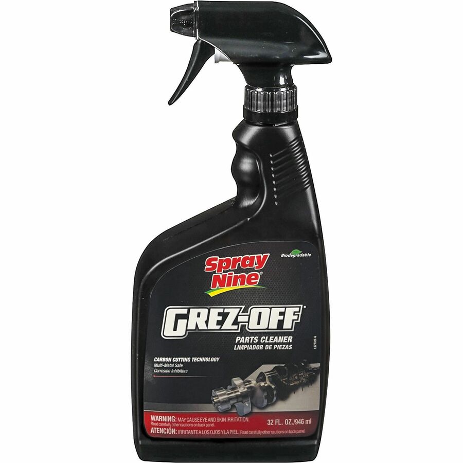 Spray Nine Grez-Off Parts Cleaner Degreaser - For Tool, Floor, Wall, Stainless Steel, Chrome, Engine, Machinery, Workbench, Asphalt, Condenser Coil, Exhaust Hood - 32 fl oz (1 quart) - Recommended For: Grease Remover, Dirt Remover - Non-flammable, Solv...