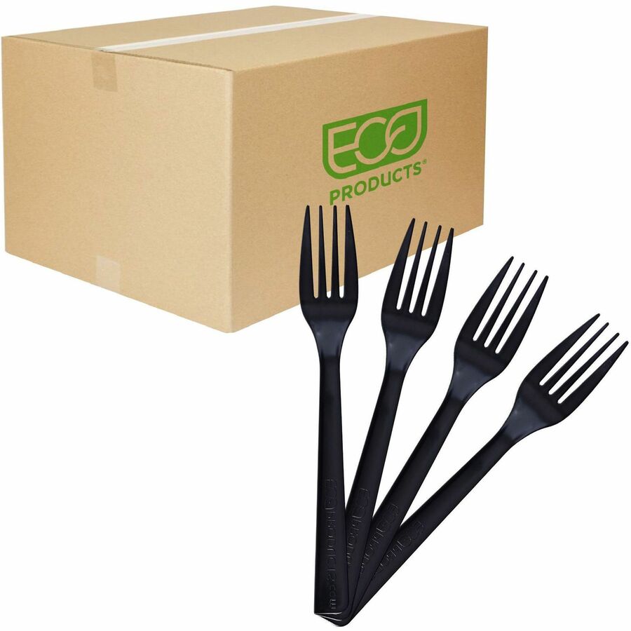Eco-Products 6" Recycled Polystyrene Forks - Breakroom - Polystyrene - Black - 50/Pack - 20 / Carton