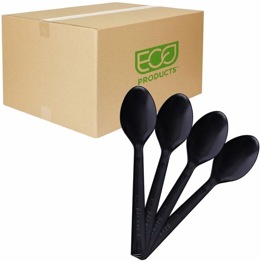 Eco-Products 6" Recycled Polystyrene Spoons - Breakroom - Polystyrene - Black - 50/Pack - 20 / Carton