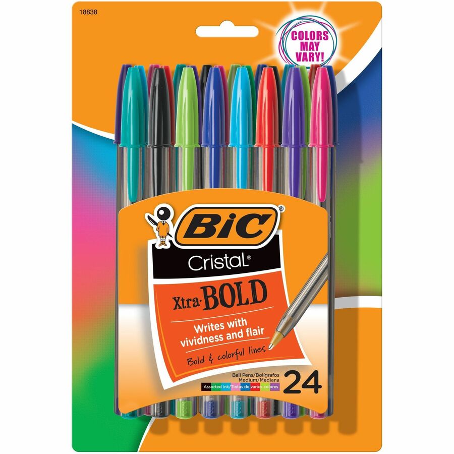 BIC Cristal Ballpoint Pen - Assorted Ink - Translucent Barrel - 24 / Pack