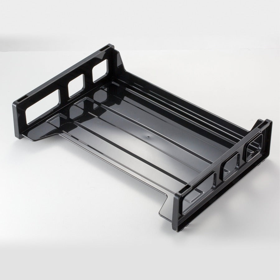 Officemate Side Load Letter Tray - 1 Compartment(s) - 1 Tier(s) - 2.75" Height x 13.19" Width x 9" Depth - Stackable, Durable, Handle, Sturdy - 30% Recycled - Black - Plastic - 1 Each
