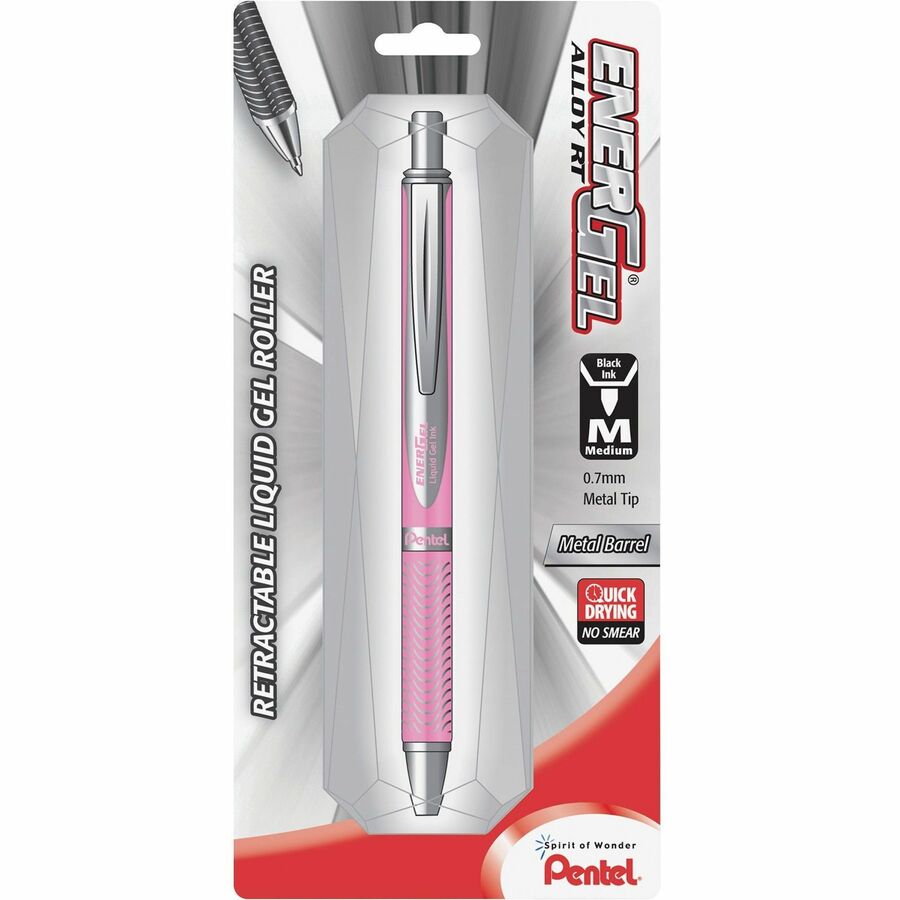 EnerGel EnerGel Alloy Retractable Gel Pens - Refillable - Retractable - Black Ink - Gel-based - Metallic Pink Aluminum Alloy Barrel - Stainless Steel Tip - 1 Pack