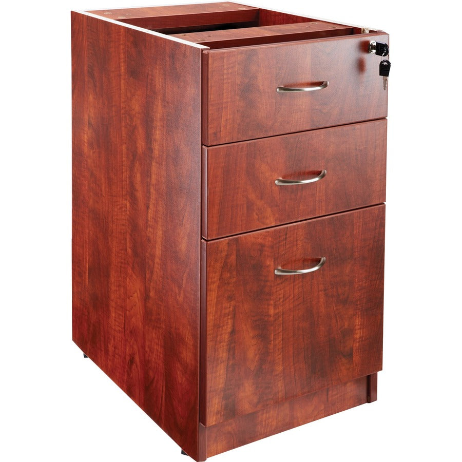 Lorell Essentials Series Box/Box/File Fixed File Cabinet - 28.5" Height x 15.5" Width x 21.9" Depth - Total Drawer(s): 3 - Finish: Laminate, Cherry - Built-in Hangrail - For Supplies, File - 1 Each