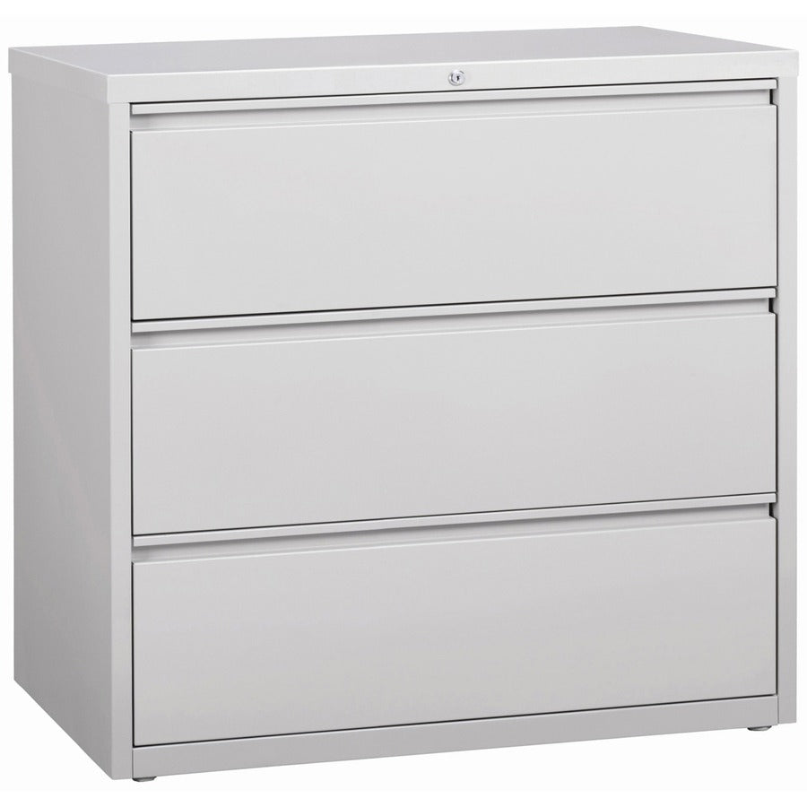 Lorell Fortress Series Lateral File - 42" Width x 18.6" Depth x 40.3" Height - 3 x Drawer(s) for File - Letter, Legal, A4 - Lateral - Locking Drawer, Magnetic Label Holder, Ball-bearing Suspension, Leveling Glide - Light Gray - Steel - Recycled