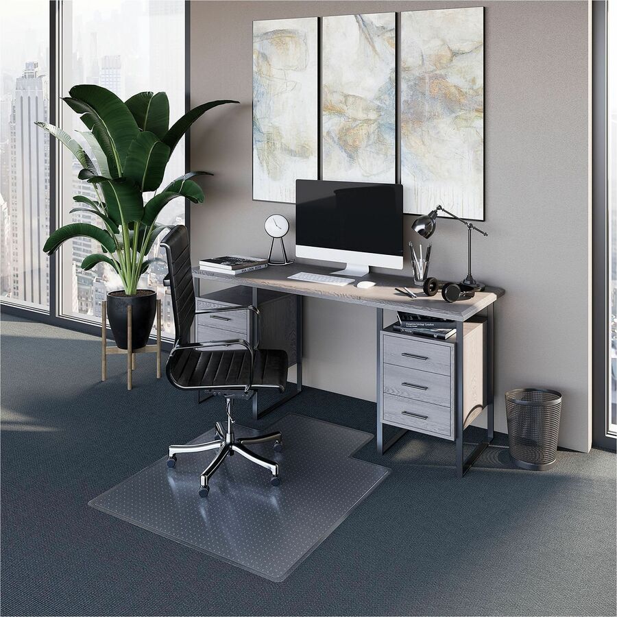 ES ROBBINS Low-Pile Carpet Chair Mat - Pile Carpet, Low Pile - 53" Length x 45" Width x 0.375" Thickness - Lip Size 12" Length x 25" Width - Vinyl - Clear - 1 Each